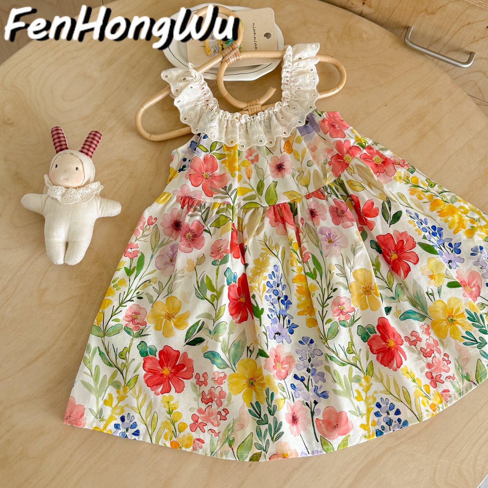【Pink House】Floral Dress Summer New Stylish Fashion Kids Pastoral Style Dress Girls Cotton Dress