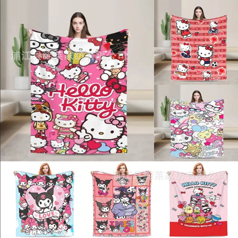 Sanrio Hello Kitty Comfort Shawl Blanket with Cartoon Pattern, Suitable for Office Naps and Home Decoration