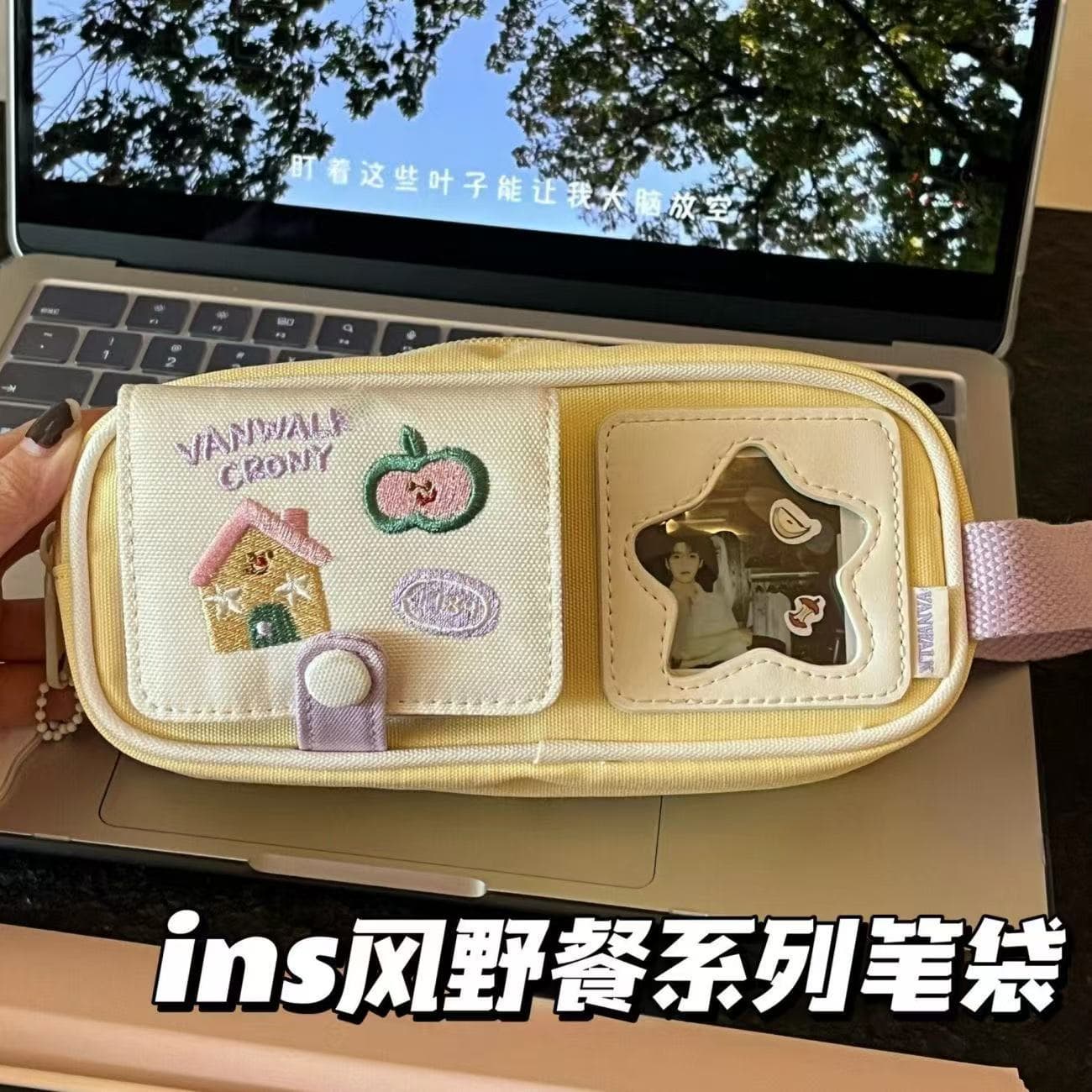 Ins-style picnic pencil case, niche high-appeal stationery for middle and high school students, simple large-capacity multi-layer pencil box