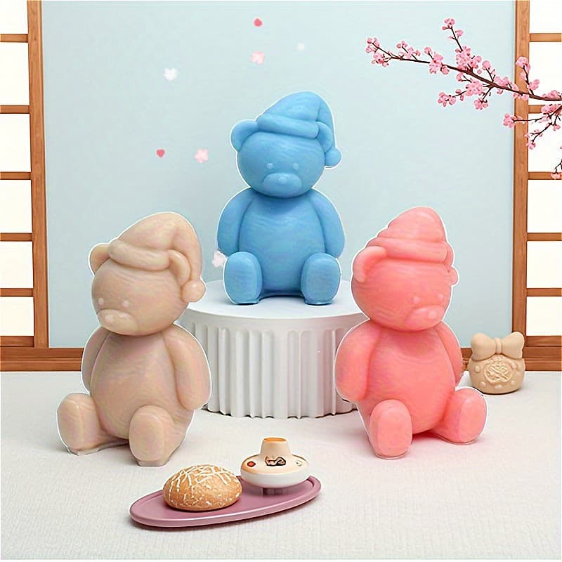 Christmas Hat Bear Silicone Mold DIY Christmas Bear Aromatherapy Candle Plaster Epoxy Resin Decoration Silicone Mold