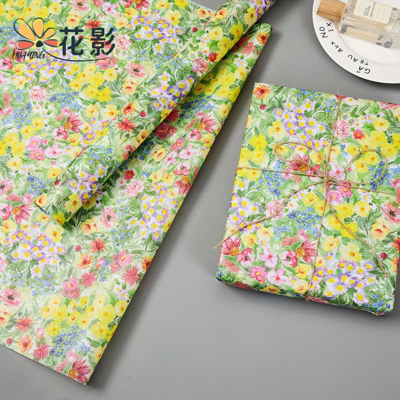 Spring Floral 28g Tissue Paper Flower Bouquet Wrapping Paper, Vintage Floral Print Gift Wrap, Ins Style Packaging