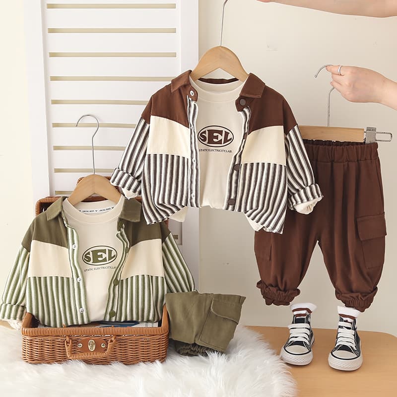 Boys Autumn Shirt Set 2025 This Year's New Children's Clothes Children's Overalls Trendy Boy Baby Street Clothes