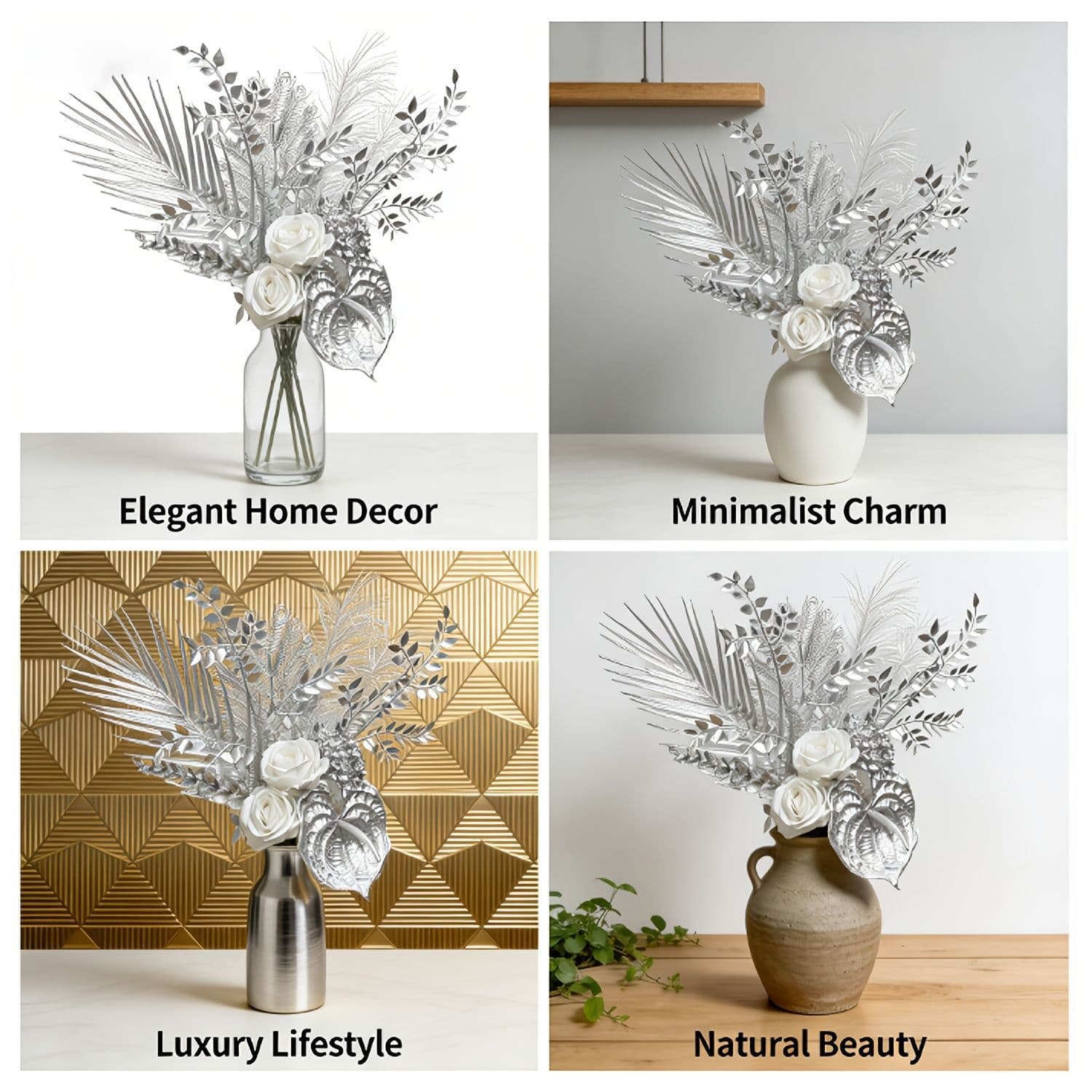 Cross-border Custom Nordic Style Ins Silver Bouquet Palm Leaves Eucalyptus White Roses and Other Bouquet Set