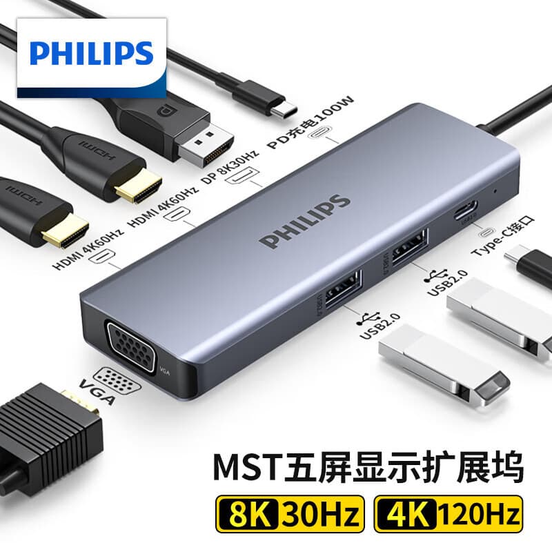 Philips Type-C Docking Station with Ethernet Port USB-C to HDMI Adapter USB 3.0 Computer Converter