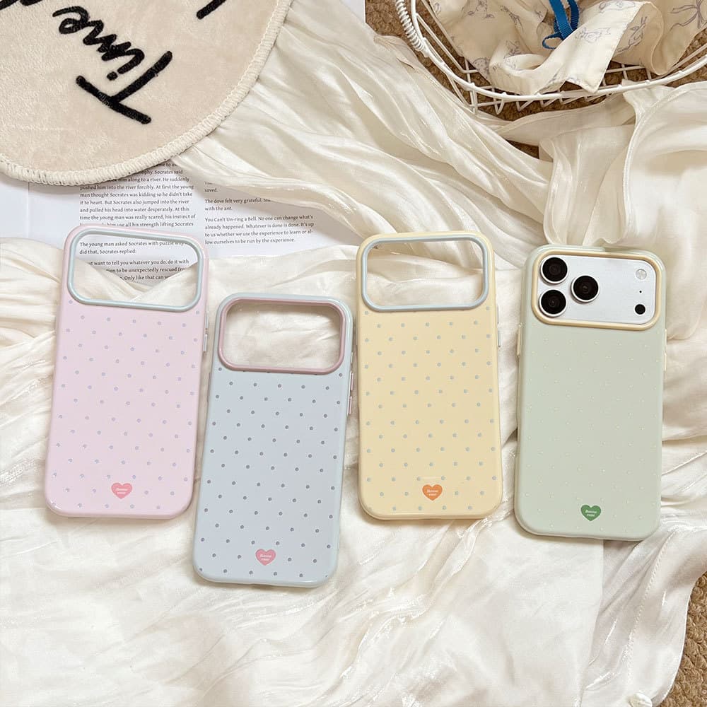Polka Dot Contrast Camera Frame Case for Apple 17, Fresh Heart iPhone16 Macaron Jelly Case
