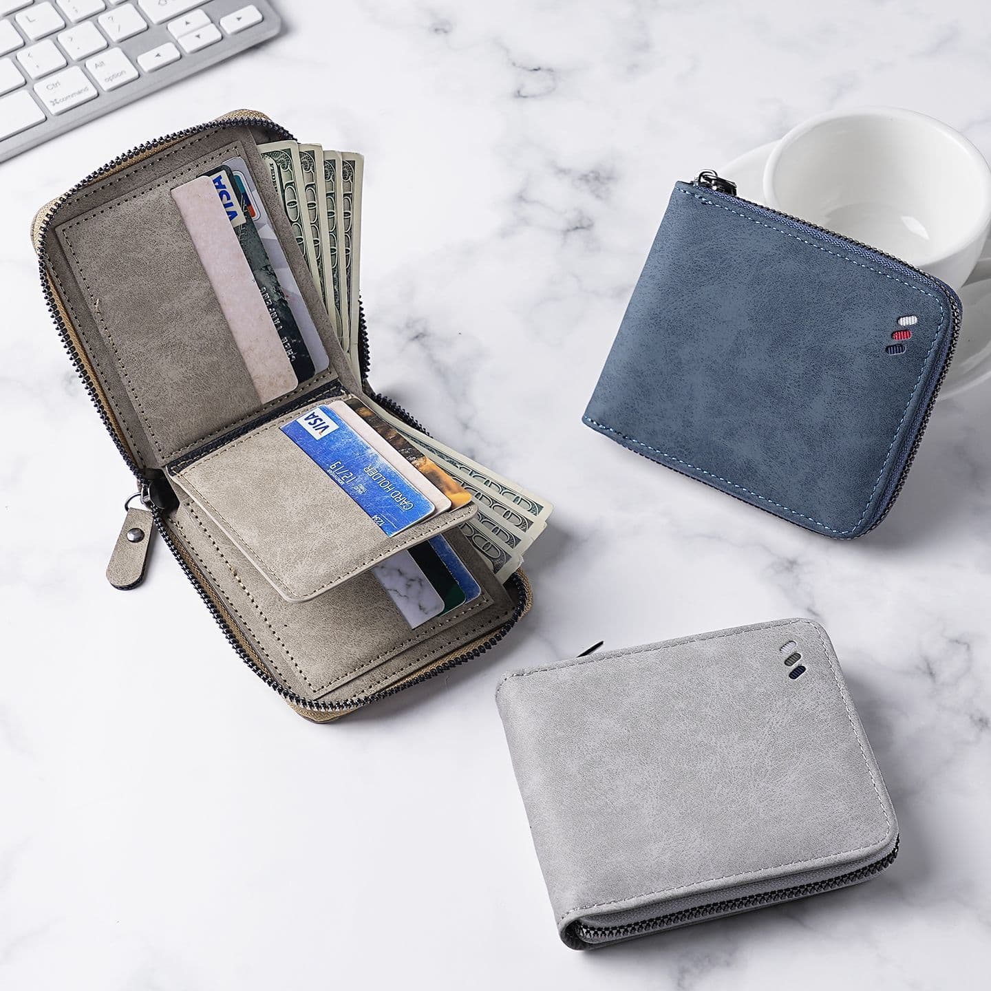 Large-capacity men's multi-card storage PU leather cash coin purse anti-theft anti-degaussing wallet card bag