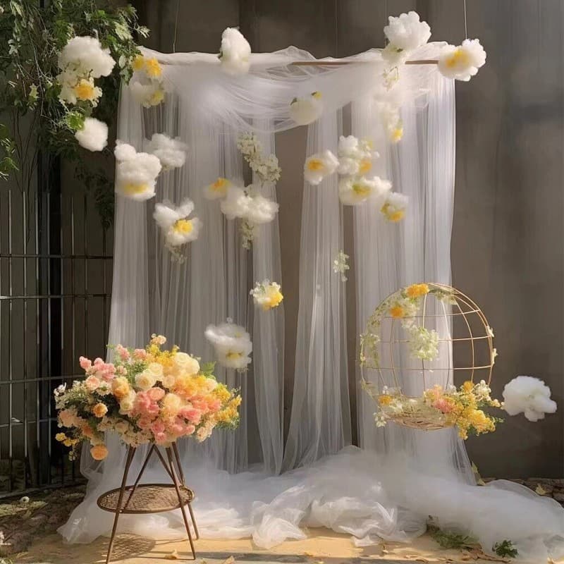 Wedding Swiss Net High-Density Organza Fabric for Wedding Backdrop, Chair Back, Ceiling Cloud Top, and Sign-in Table Decoration