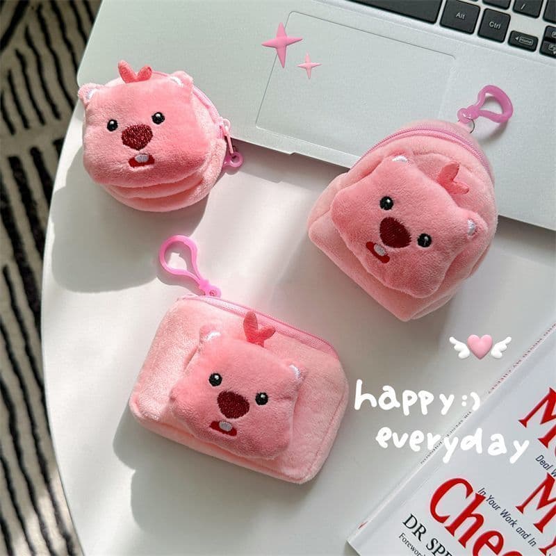 Girly Heart Mini Coin Purse Pendant Little Beaver Ruby Cartoon Plush Headphone Storage Bag Ins Pendant Zipper