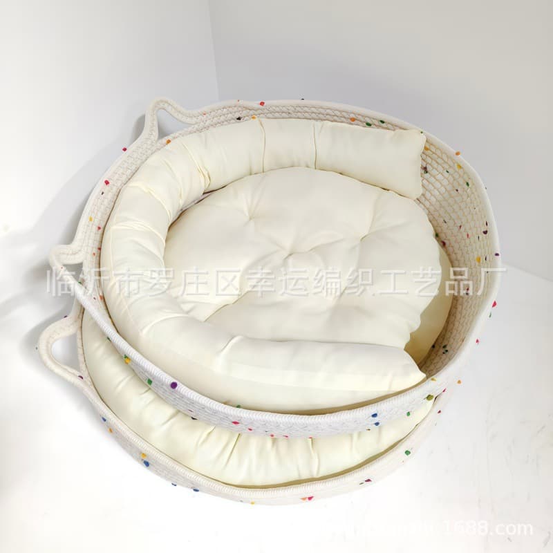 All-Season Cat Bed, Cotton Rope Woven Cat Nest, Rattan Woven Cat Bed, Dog Bed, Grass Woven Pet Bed, Cat Supplies