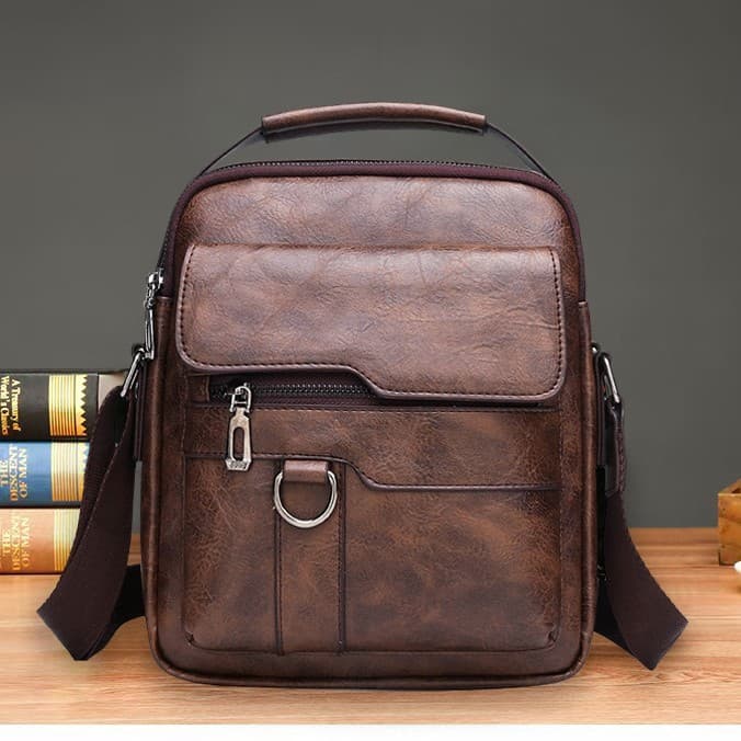New men's shoulder bag business casual vertical crossbody bag PU soft leather handbag small square bag travel backpack