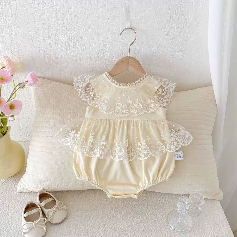Princess bag fart clothing summer 100-day clothing baby small flying sleeves bow one-year-old one-piece bodysuit for women
