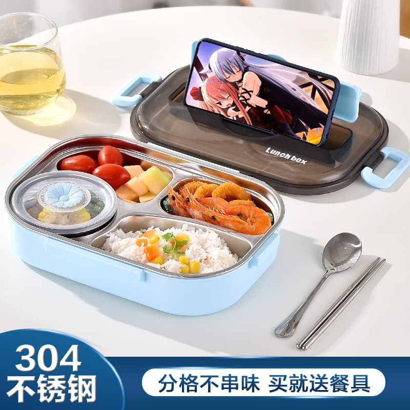 Elementary School Student Lunch Box with Soup Bowl, Insulated Large Capacity Office Worker 304 Stainless Steel Lunch Box, Microwave Lunch Box