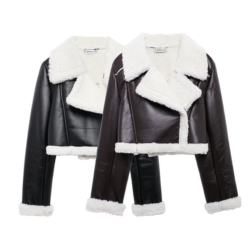 Foreign trade 2024 autumn new European and American style women's fashion casual long-sleeved versatile short double-sided velvet jacket