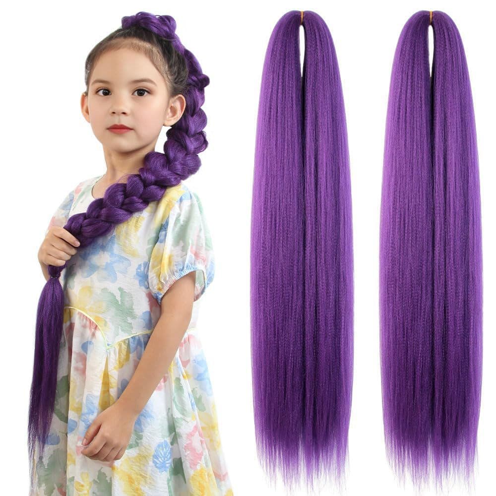 Purple Braided Hair 14 Inch Short Pre-Stretched Straight Yaki Texture Synthetic Hair Extensions Soft