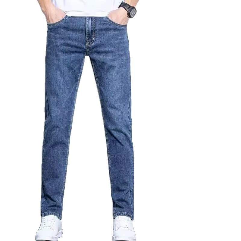 Light blue ice silk men's jeans, summer thin loose straight leg men's trousers, casual men's trendy brand.