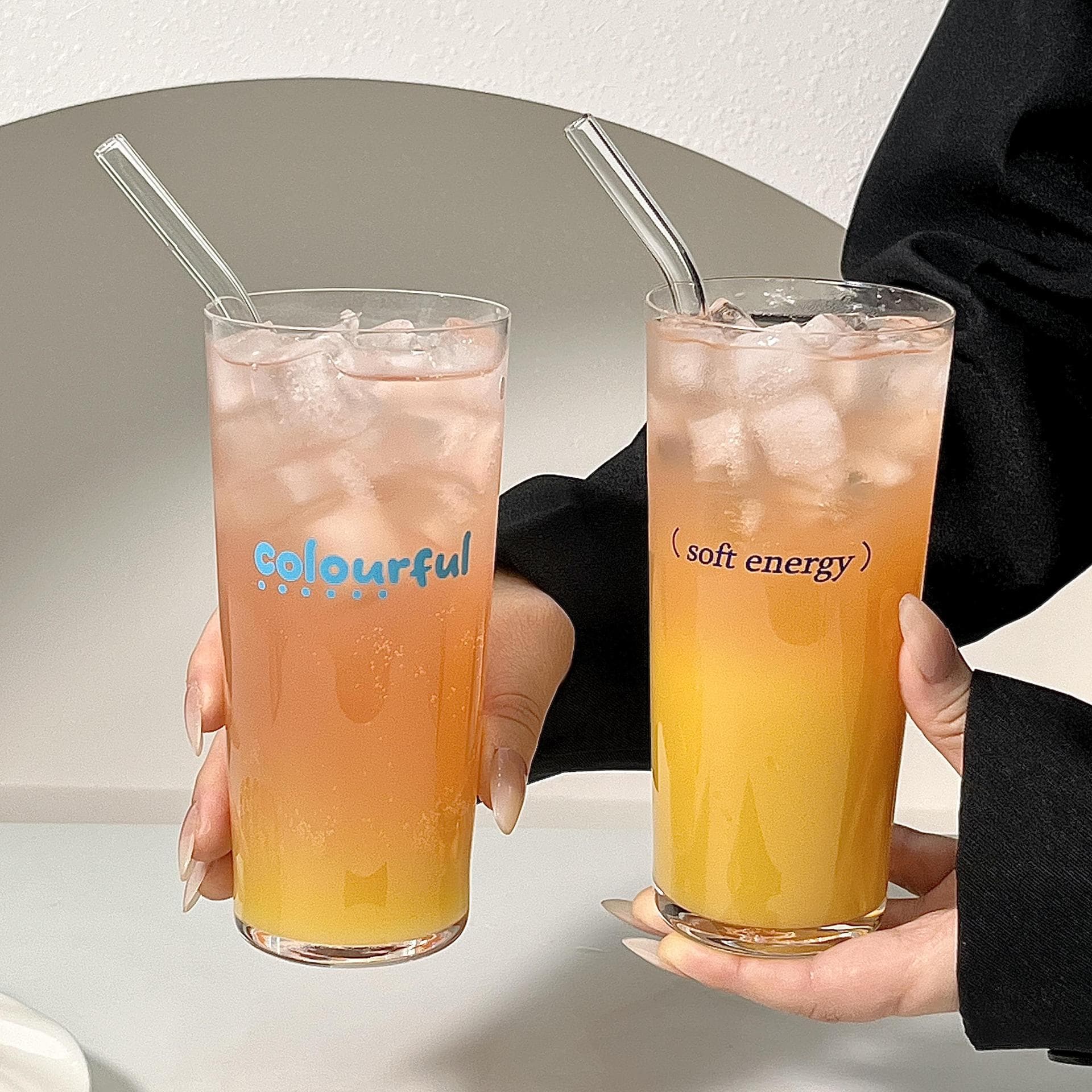 Simple Ultra-Thin Glass Cup Letter Water Cup Latte Cup Iced Coffee Cup Juice Cup Sparkling Water Cup Collins Cup