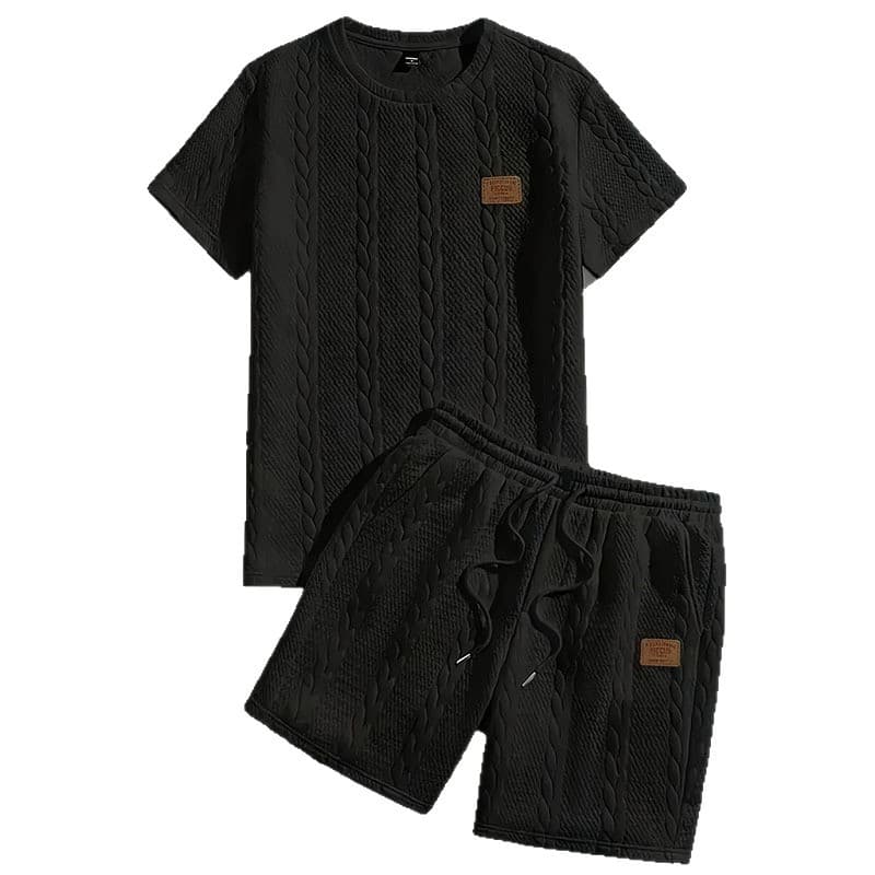 Men's Summer Casual Wear Breathable Round Neck T-Shirt and Shorts Two-Piece Set Youth Casual Sportswear