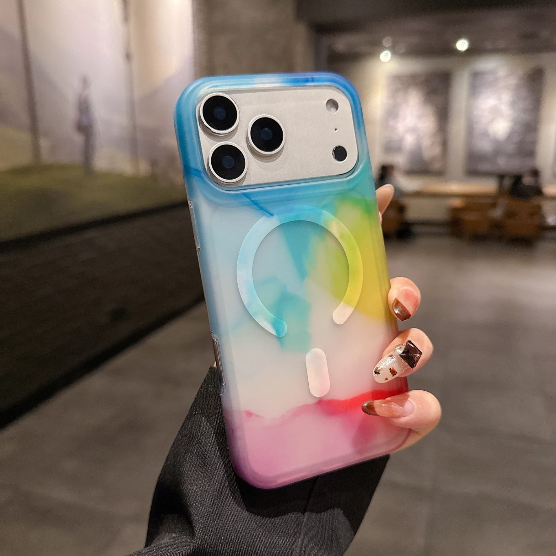 Gradient Watercolor Compatible iPhone 17 Pro Max Phone Case Large Hole Dye Magnetic Apple 16 Drop Protection Cover