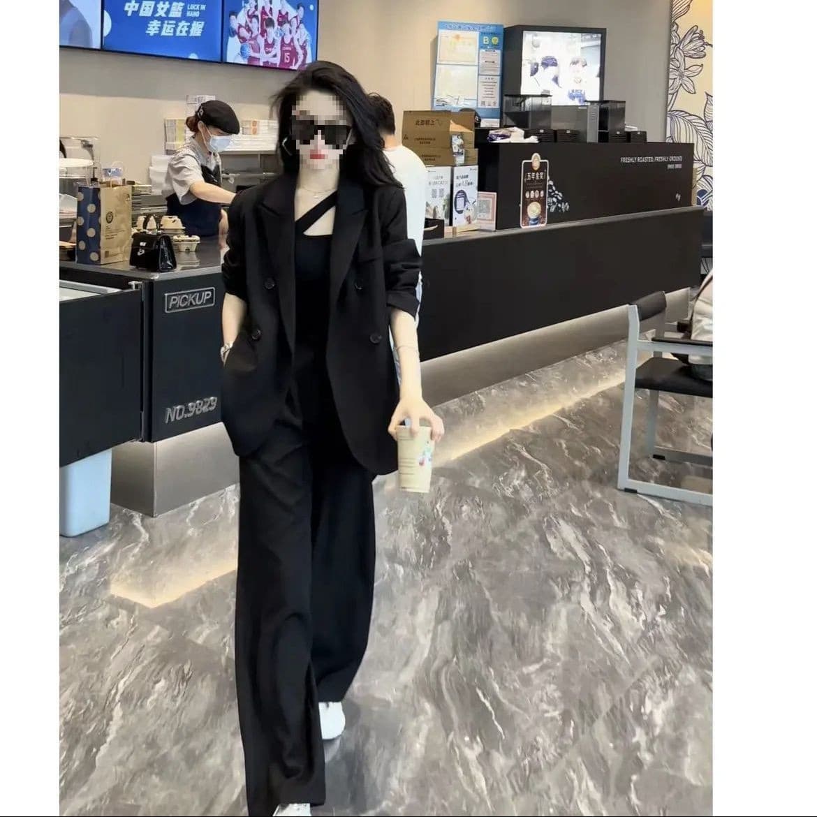 Plus Size Women's Business Suit Wide Leg Pants Two-Piece Set 2025 Spring Autumn Fat Girl Fashionable Light Mature Blazer and Trousers Suit
