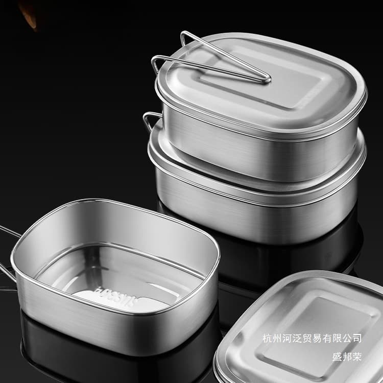 Factory Direct 304 Stainless Steel Lunch Box Food-Grade Old-Style Metal Lunch Box Steamed Rice Lunch Box for Office Workers
