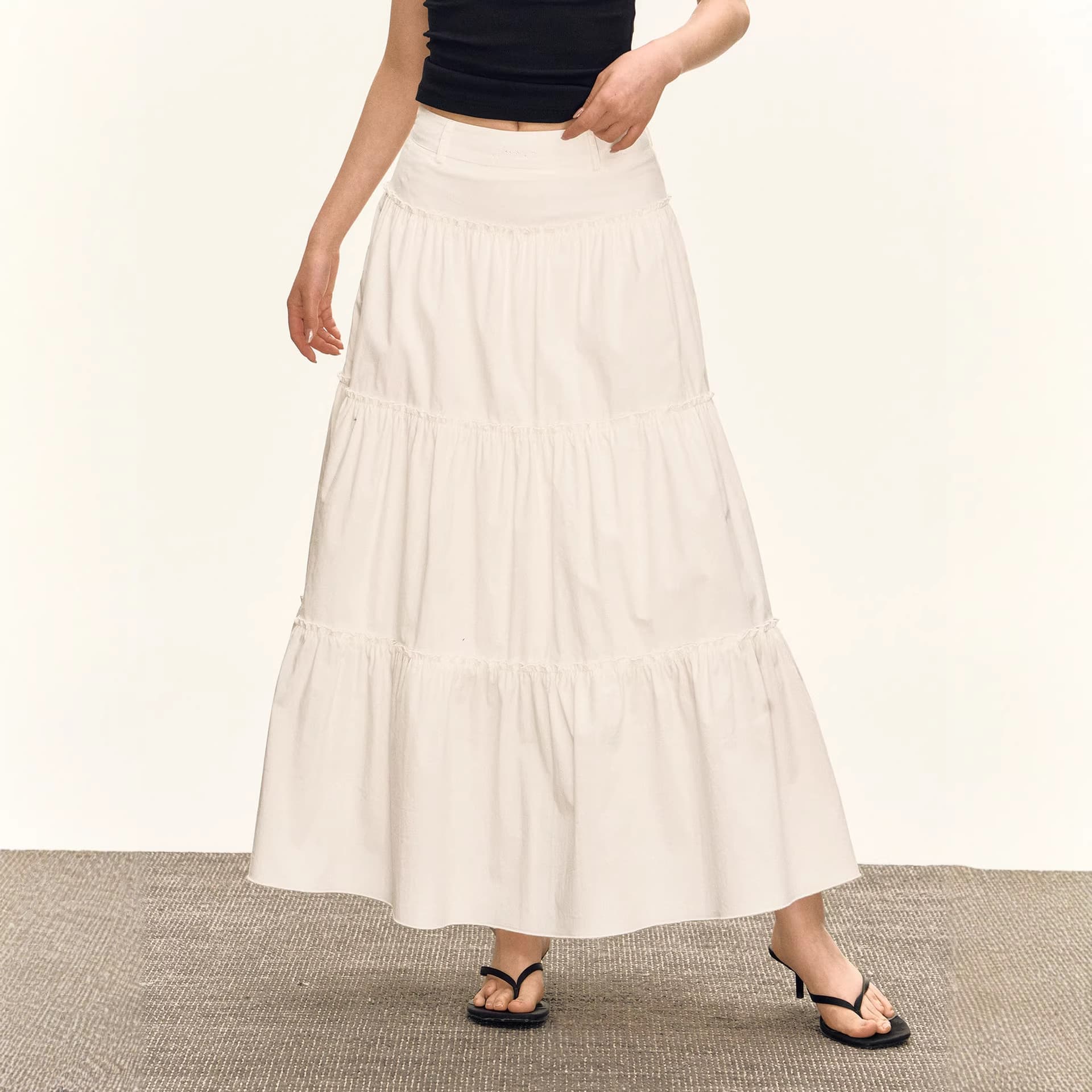 Ariseism American Retro White Skirt for Women 2025 Summer New Pleated A-Line Layered Skirt