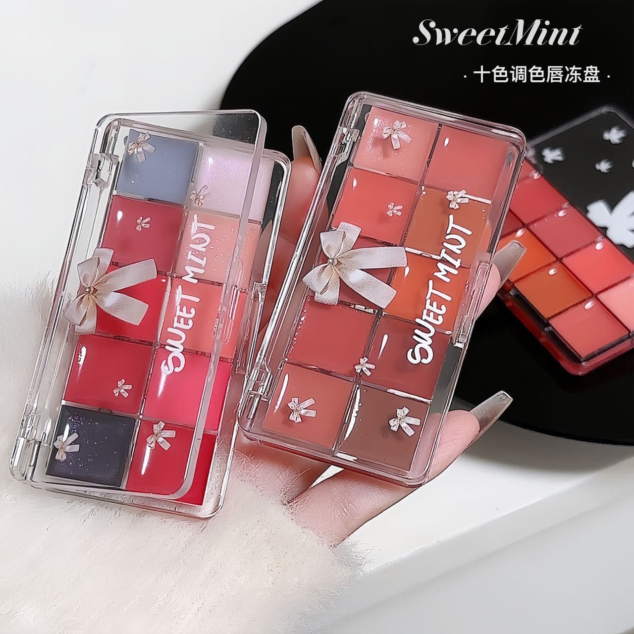 sweetmint Ten-Shade Lip Tint Palette Natural Moisturizing Non-Stick Cup Mirror Lip Gloss 10-Color Palette