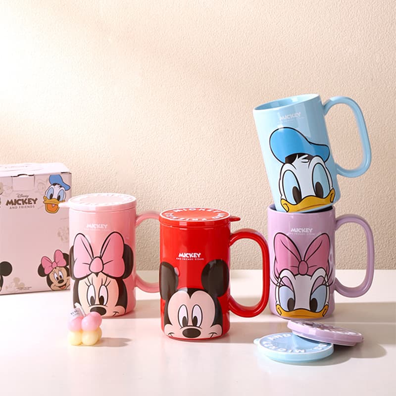 Disney Mickey, Minnie, and Donald Duck Ceramic Mugs, Home and Office Couple Water Cups, High-Quality Breakfast Cups