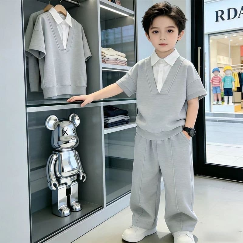 Boys Set Summer 2026 New Kids Boy Handsome Stylish Summer Clothes Middle Small Kids Short Sleeve Korean Two-Piece