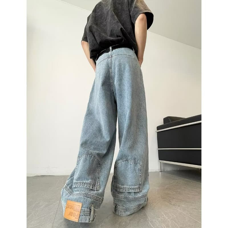 American Retro Wide-Leg Jeans for Men, New Micro-Loose Plus Size, Light Color Trendy Brand Long Pants