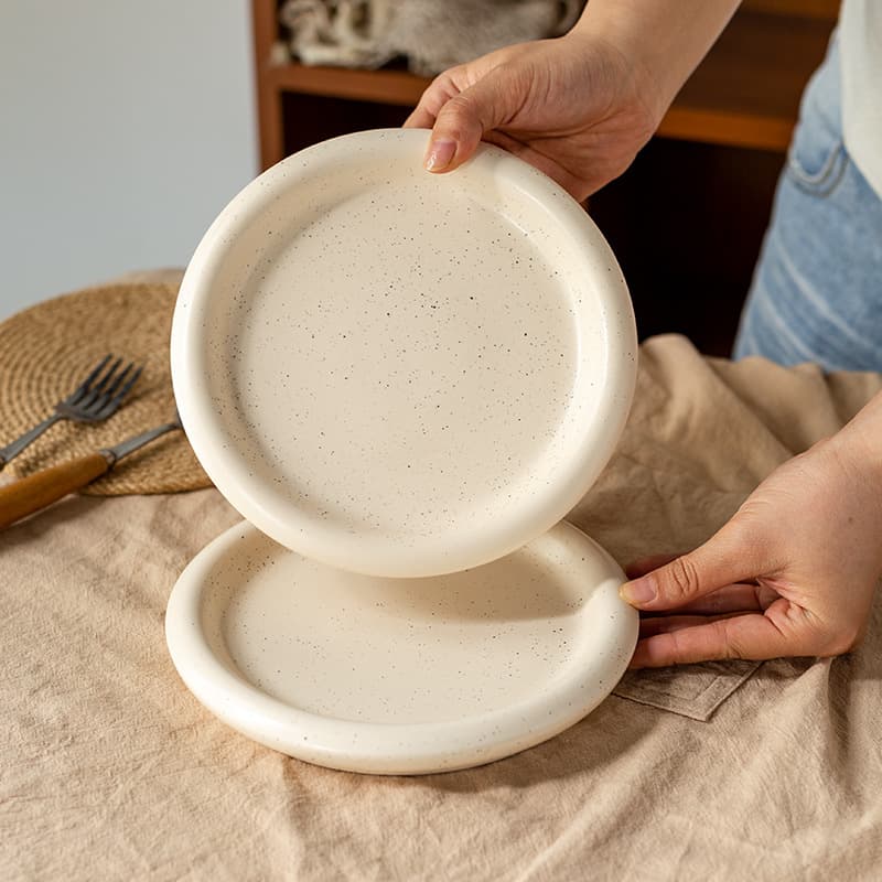 Ins Ceramic Sesame Glaze Off-White Breakfast Plate Specialty Restaurant Western Food Plate Afternoon Tea Dessert Plate Slightly Imperfect