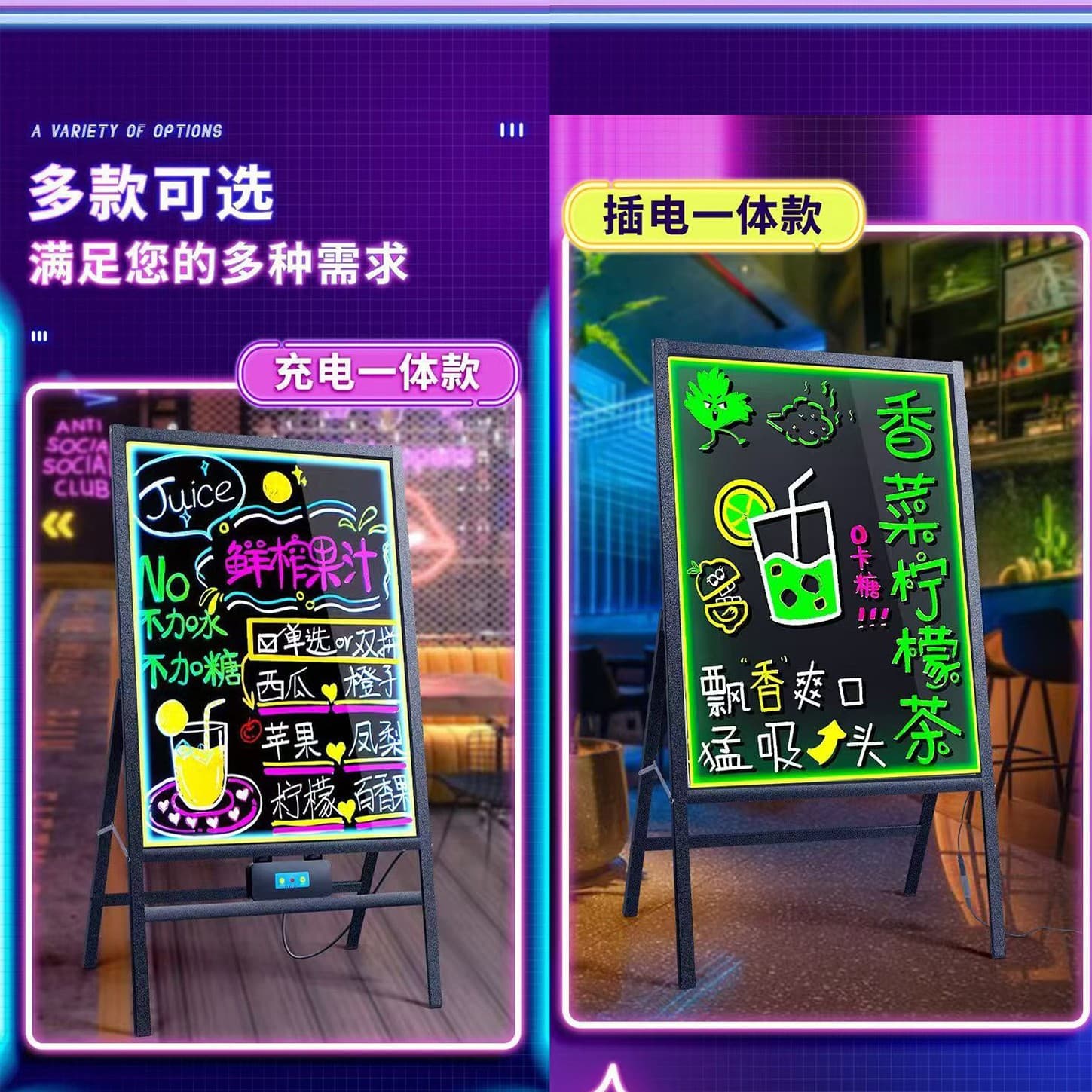 Handwritten Fluorescent Board Night Market Glowing Advertising Sign, Small Blackboard Promotional Display Board for Storefront