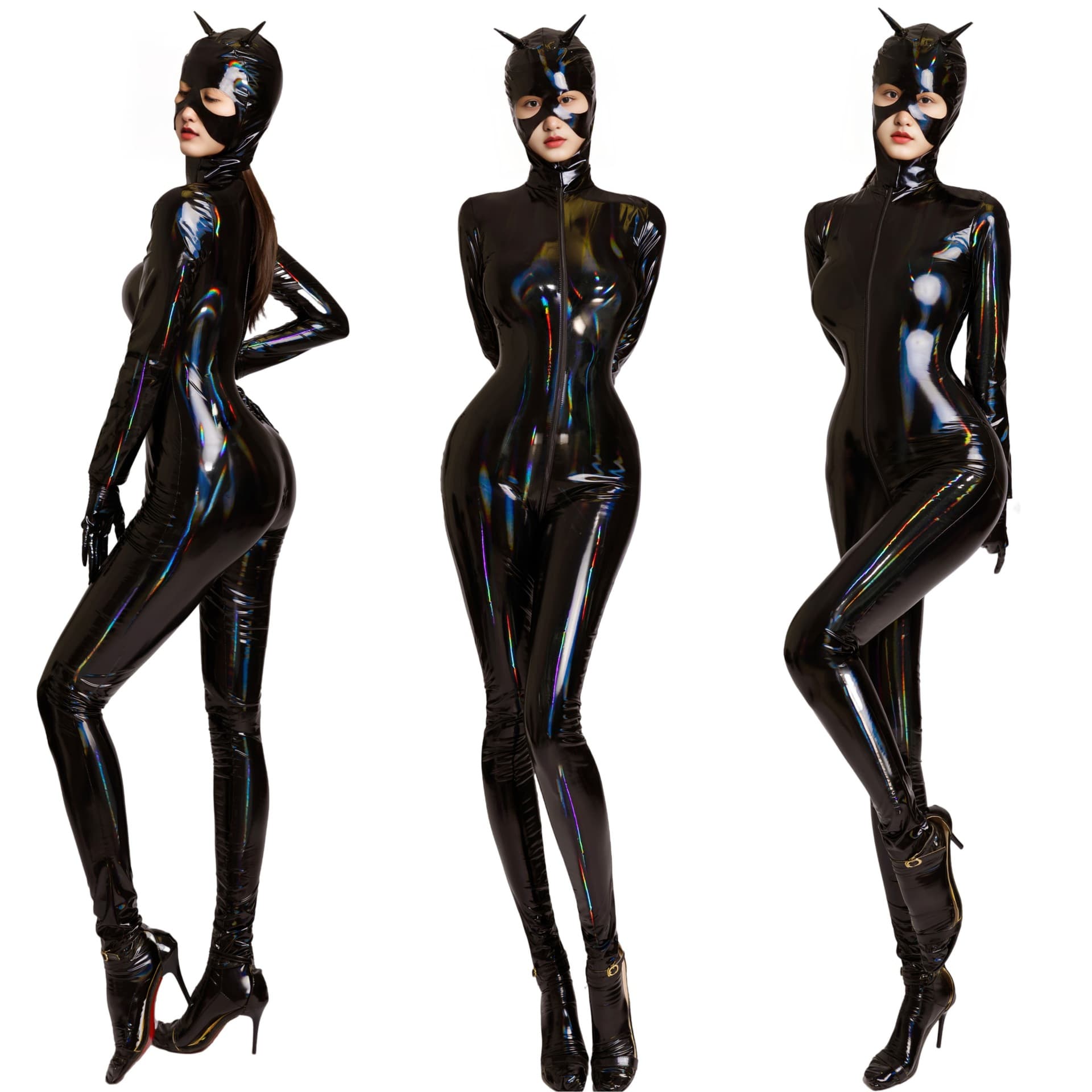 Cross-border PU Leather Latex Tight Motorcycle Outfit Nightclub Catwoman Crotch Zipper Sexy Bodysuit