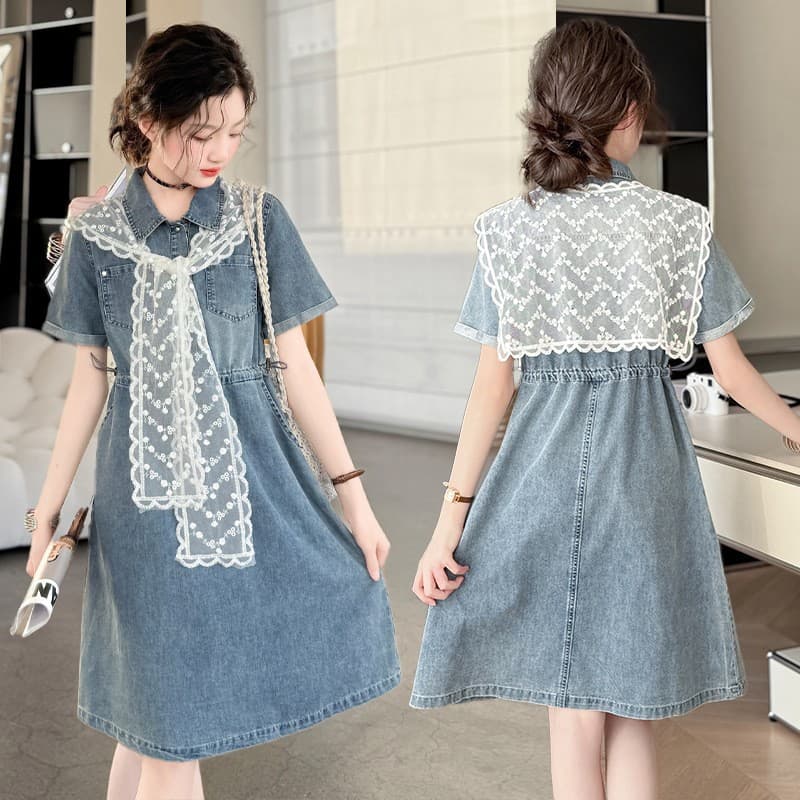 Cross-border girls denim dress summer thin 2025 new style western style girl princess dress summer lace shawl