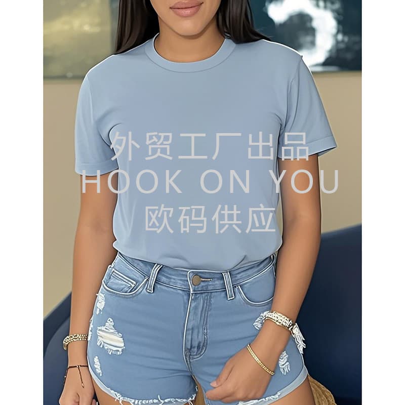 European and American Solid Color Blank T-Shirts, Minimum Order of One Piece, T-Shirts with Any Text Pattern, Ready-Made Cross-Border T-Shirts