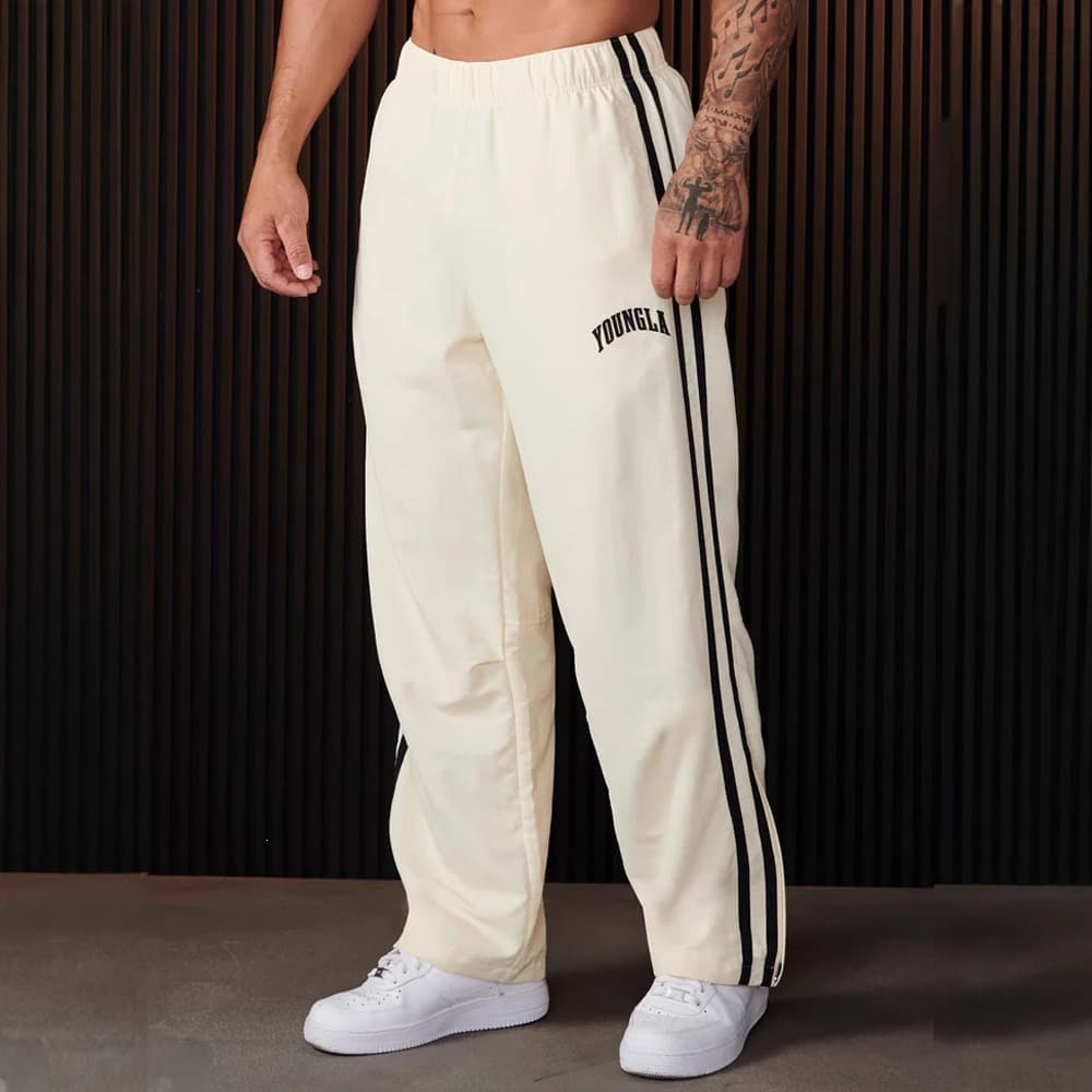 Cross-Border Hot Selling Men's Sweatpants Double Stripe 3D Print Casual Pants Gym Sports Fitness Mid-Rise Straight Leg Pants