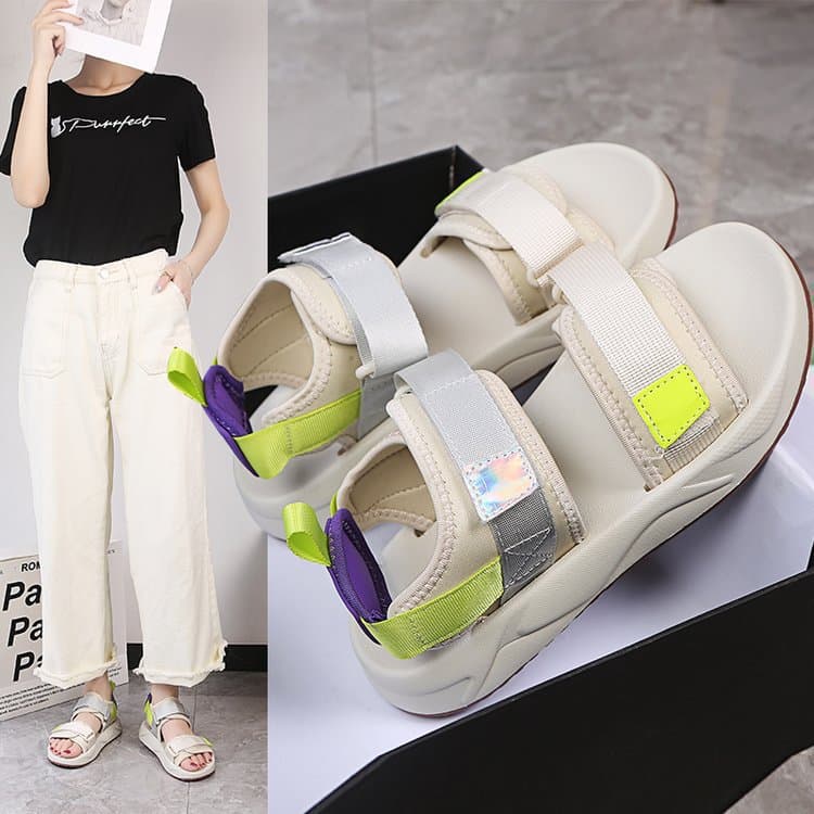 Flat Thick Heel Sandals Women Summer Fairy Style Suitable for Skirts Students Roman Thick Bottom Slippers Elastic Fabric Rubber Sole