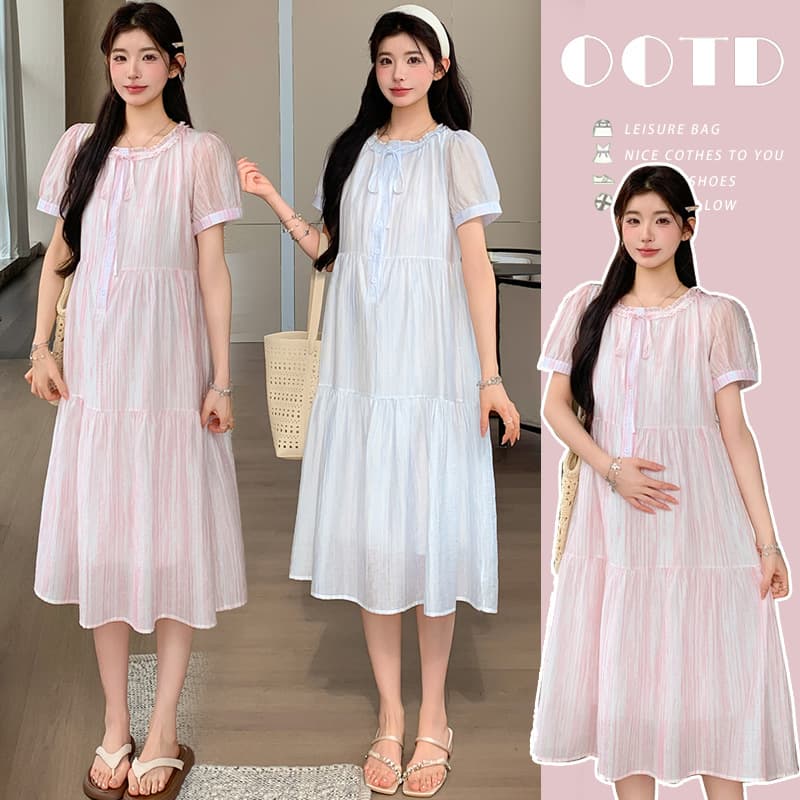 2026 Summer New Trendy Maternity Dress with Gradient Color and Gold Stamping, Double-Layered Detachable Design, Suitable for Breastfeeding, Loose-Fitting Long Dress