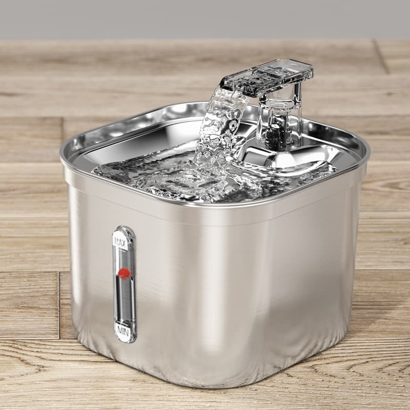 Pet Water Fountain 304 Stainless Steel Automatic Circulating Filter Water Purifier Square Cat Water Dispenser