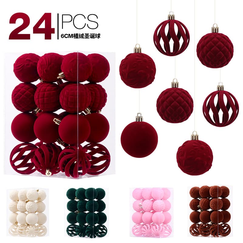 Cross-border new products Christmas decorations 6cm/24 swan flocked Christmas balls set Christmas tree pendants