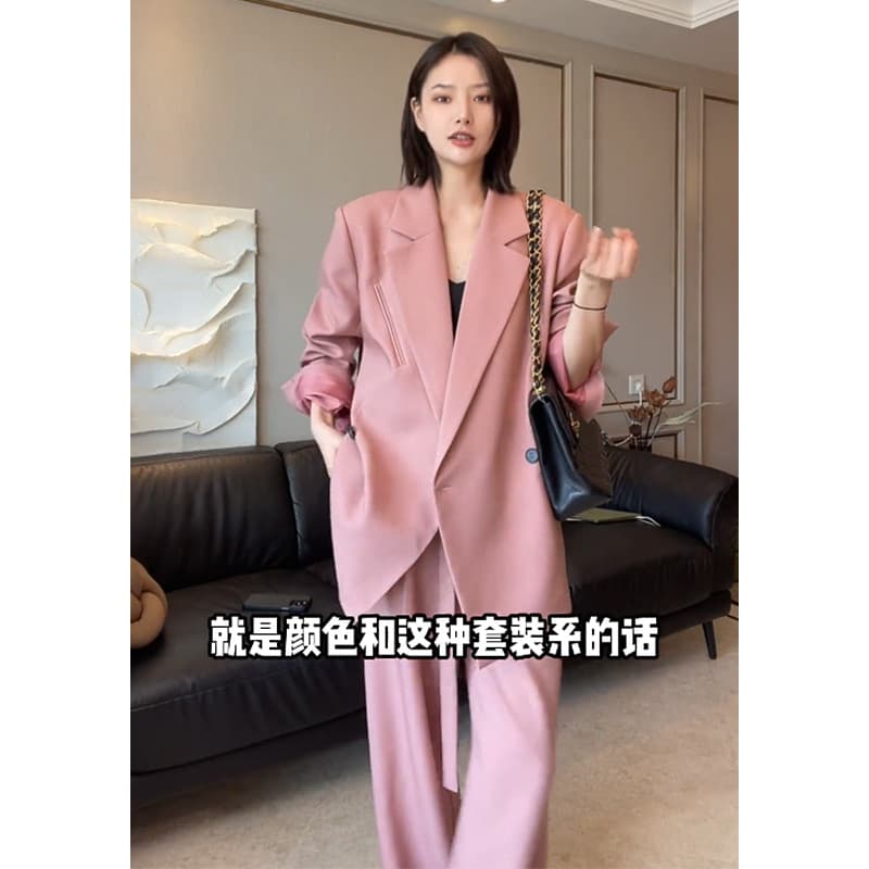 Plus Size Women's Spring Clothing Medium-Length Korean Style Suit Western-Style Design Sensibility Bell Bottoms 2-Piece Set