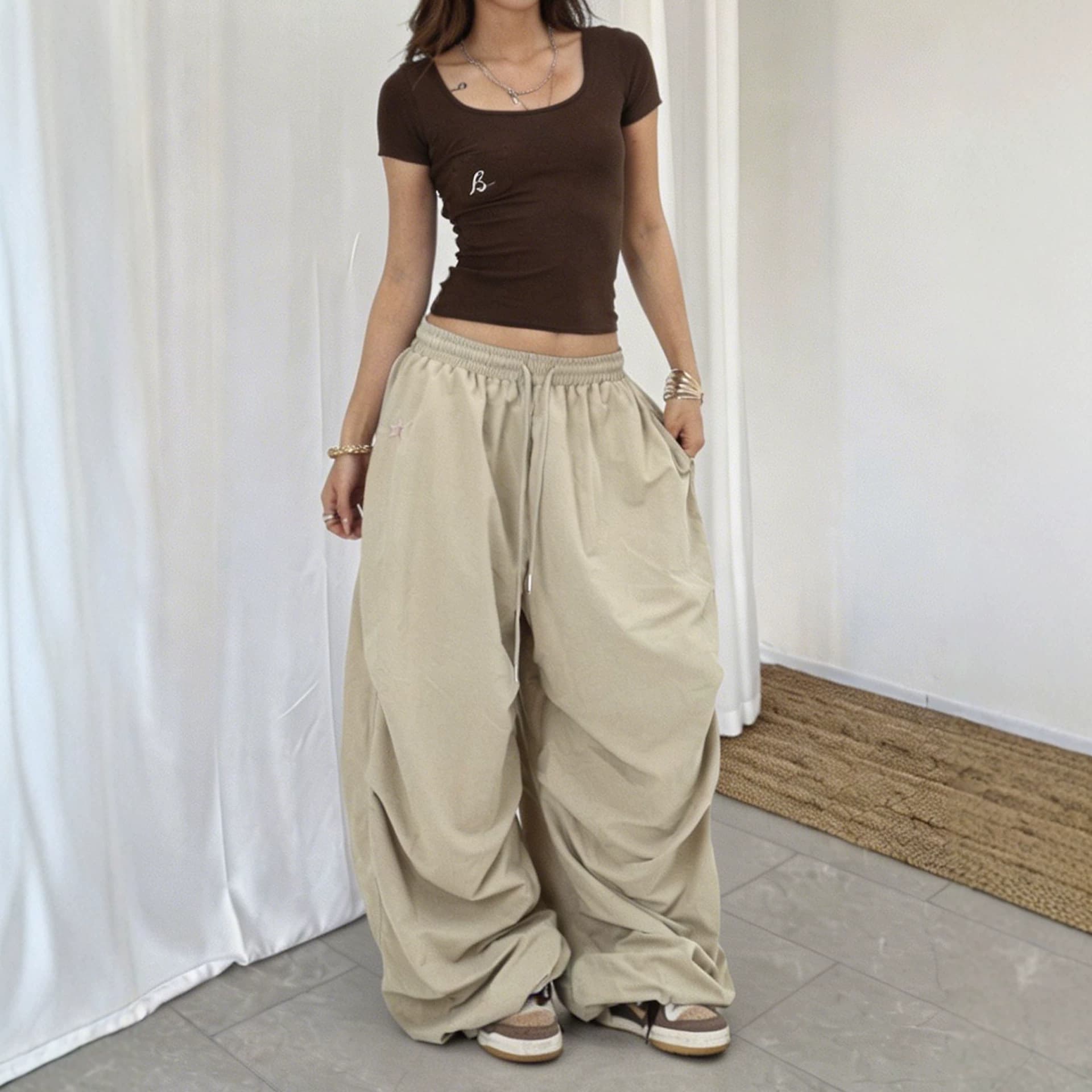 American Paratrooper Cargo Pants Women Summer Thin Quick-Dry Loose Wide-Leg Casual Pants Jazz Dance Floor-Length Pants