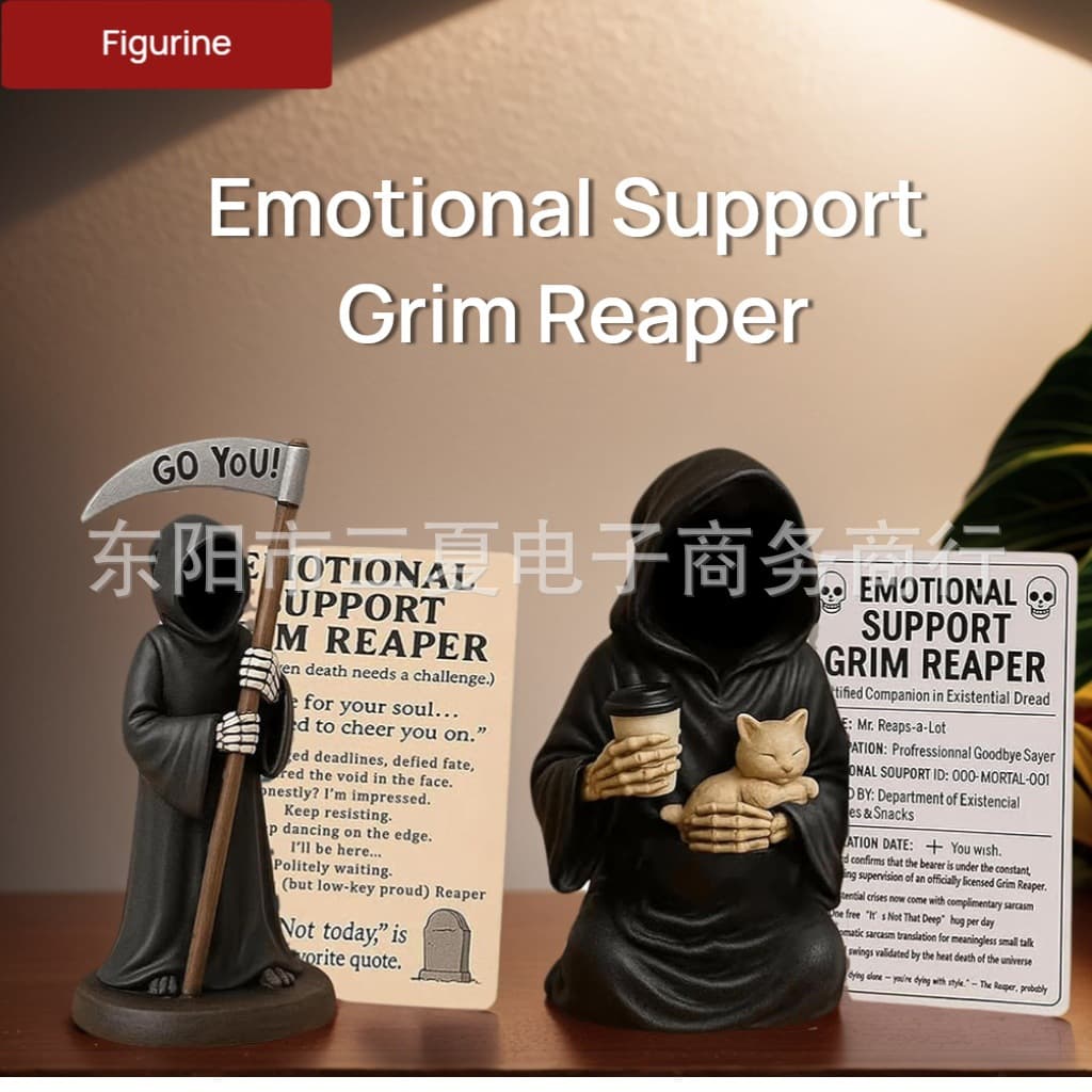 Halloween Gothic Desktop Ornament Emotional Support Grim Reaper and Emotional Support Companion Resin Black Statue Gift