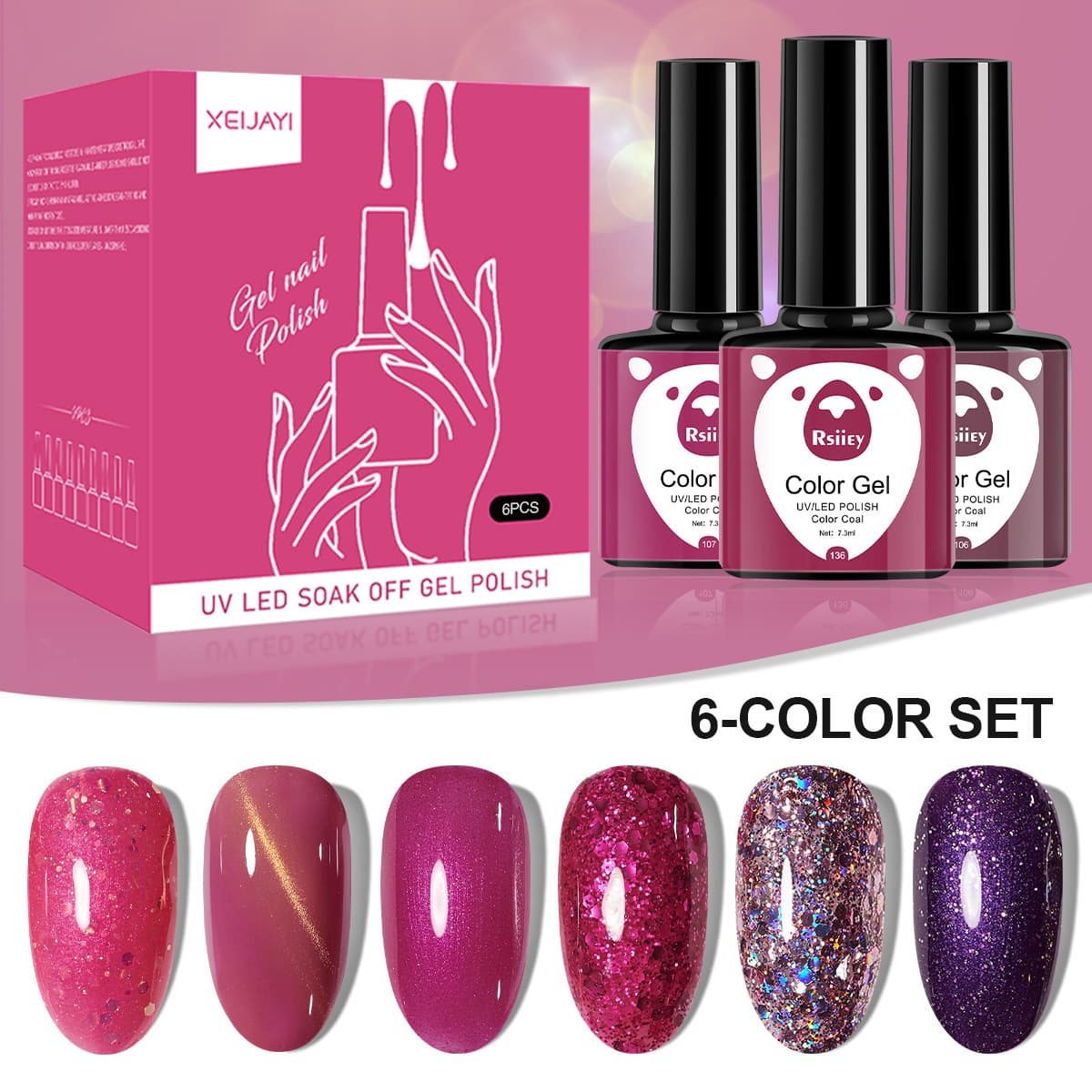 6 Color Nail Polish Gel Phototherapy Bottles Popular Color Painted Glossy Cat Eye Gel UV Phototherapy Gel Nail Polish Gel Set