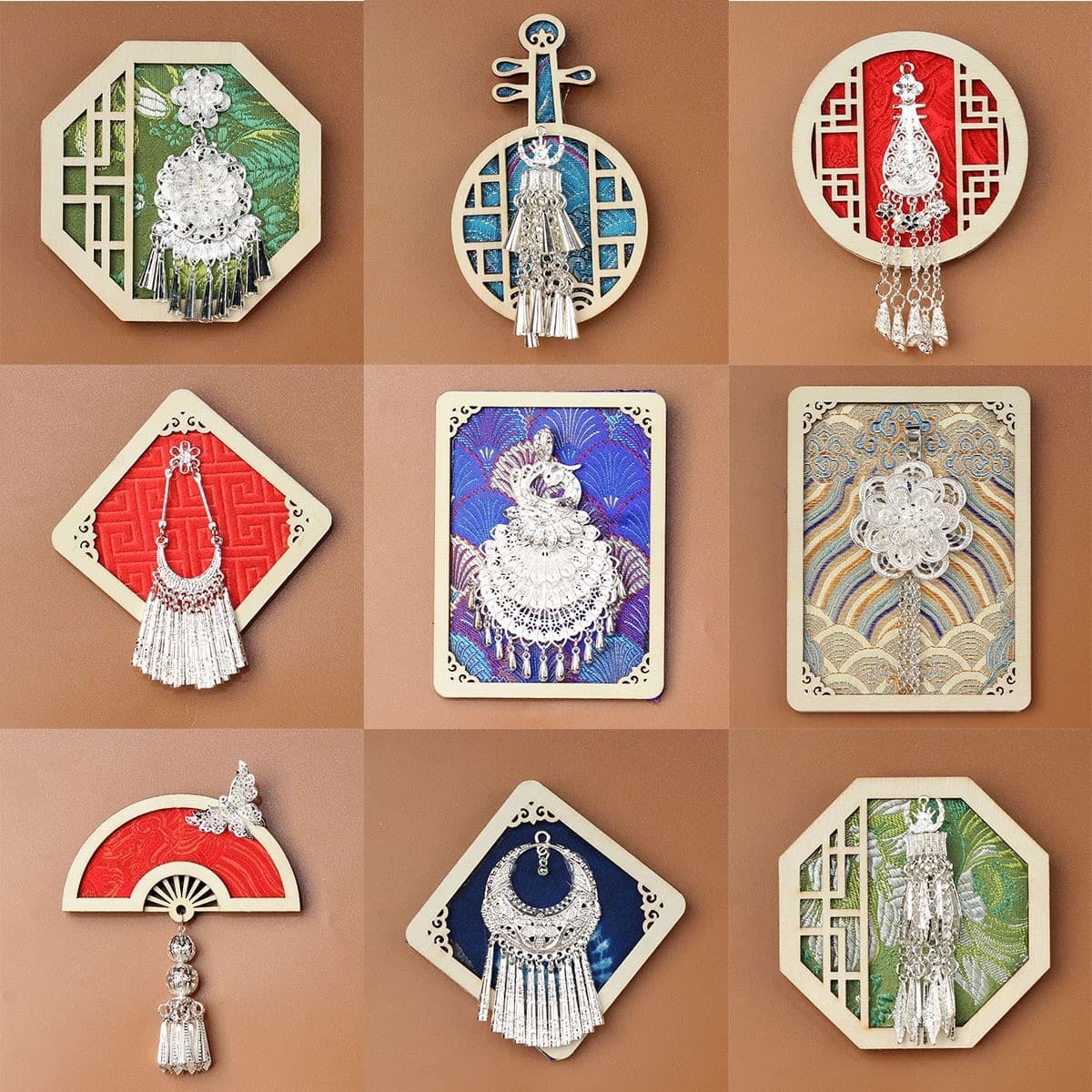 Handcrafted Chinese Song Brocade Miao Silver Refrigerator Magnet, Yunnan Guizhou Miao Ethnic Peacock Style Dai Embroidery Cultural Creative Gift
