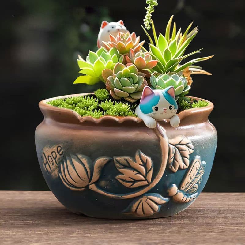 Elegant Blue Pastoral Tabletop Succulent Ceramic Pot Creative Plant Decoration Hand-Painted Flower Pot for Home Potted Plants