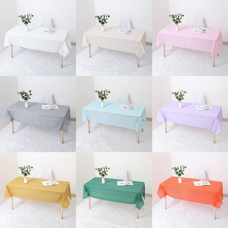 Disposable rectangular birthday party banquet tablecloth, PEVA, waterproof, oil-proof, solid color plastic table mat, wholesale.