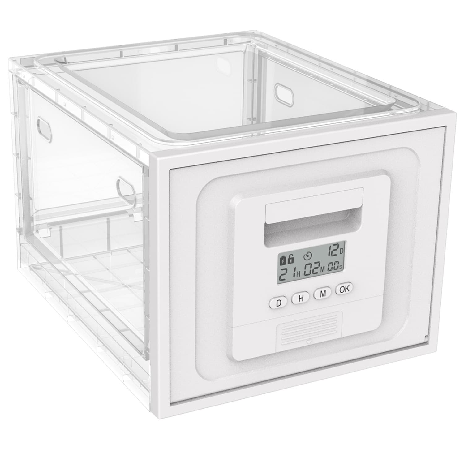 Timed unlock or password unlock food folding storage box, snack storage box, mobile phone locker, timed pill box