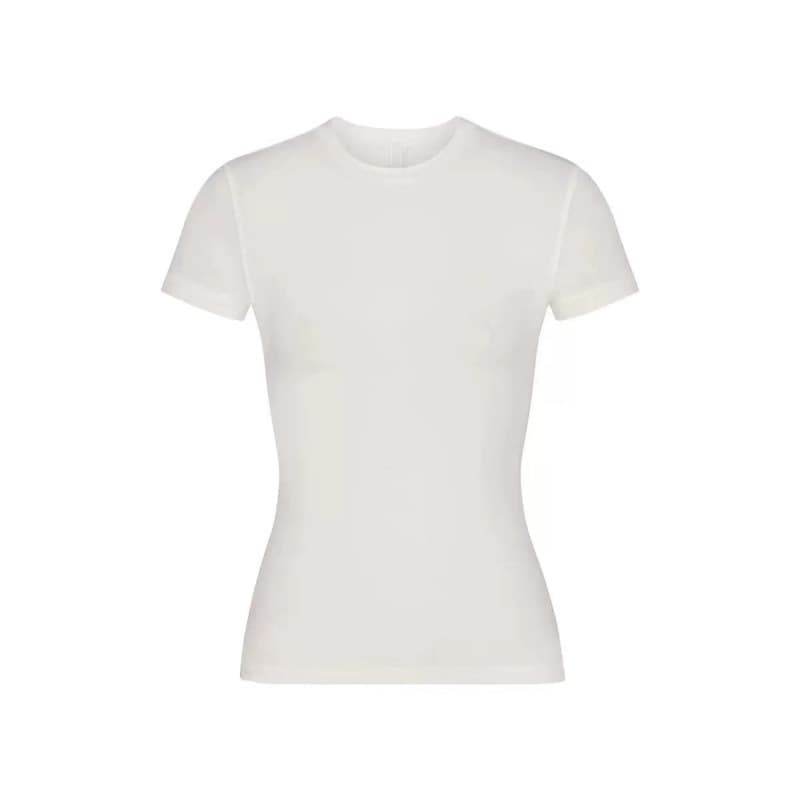 Skims Basic Round Neck Short Sleeve Tight Fit T-Shirt for Women, Same Style as Xiangxiu, Yi Mengling, and Kardashian, Stretchy Fitted Shoulder T-Shirt