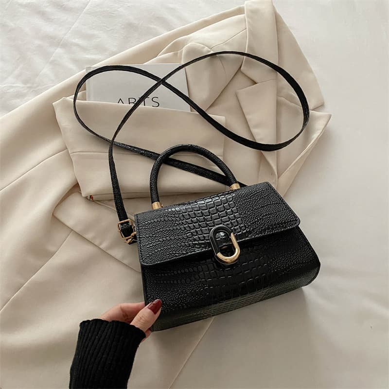 2026 Winter New Style Handbag Fashion Crossbody Bag Retro Simple Square Bag Personality Crocodile Texture Shoulder Bag