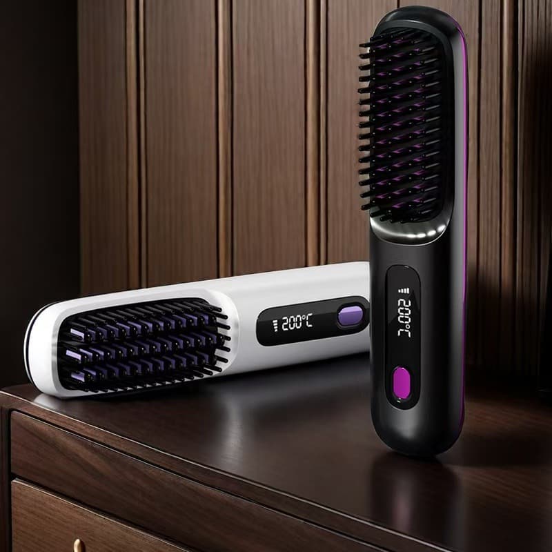 Cross-border LCD Wireless Straightening Comb Styling Charging Electric Comb Hair Straightener Portable Negative Ion Non-Damaging Heating Comb
